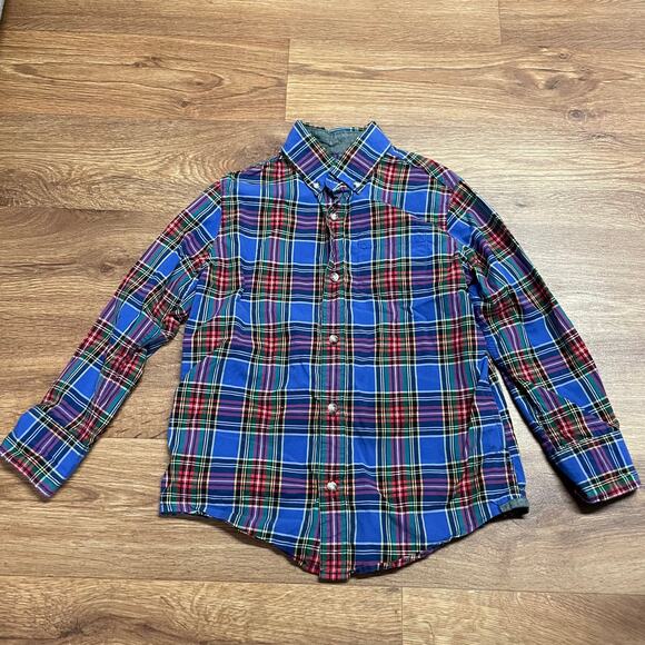 Crewcuts Boys Blue Plaid Long Sleeve Button Up Shirt Size Small 6/7 J.Crew - Picture 1 of 8